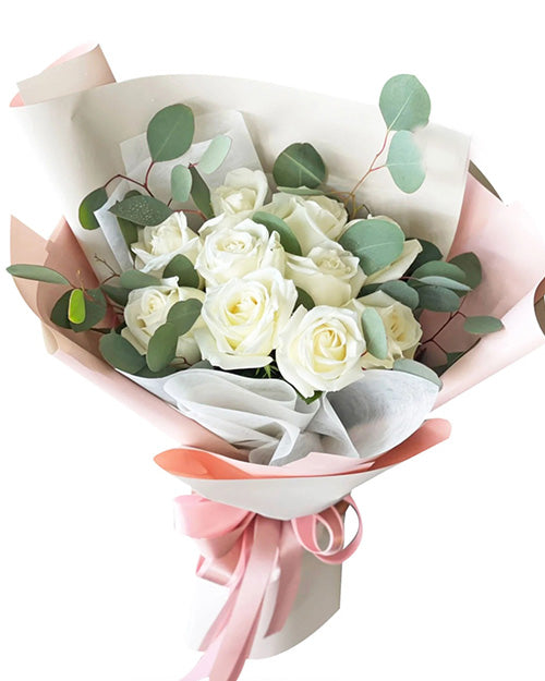 Fresh Blooms Flowers-Pure White roses Bouquet